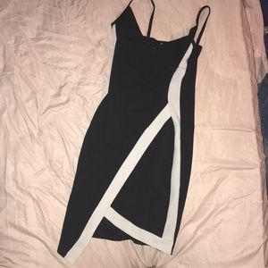 Black and white slit cocktail dress